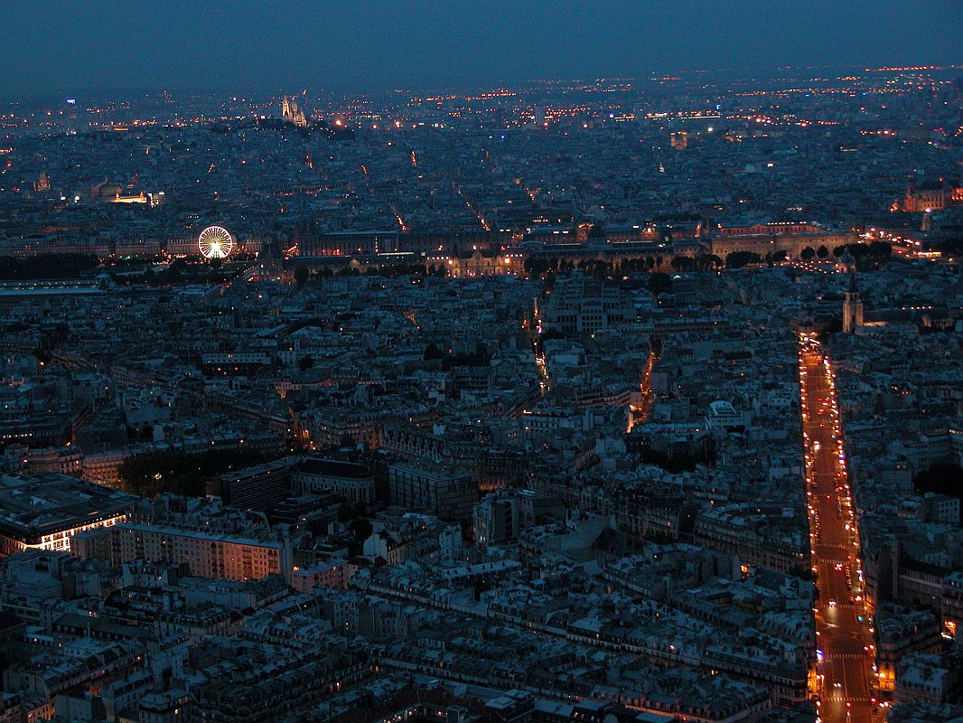 Paris Louvre 05 View To Northeast After Sunset Includes Basilica of the Sacre Coeur Montmartre, Ferris Wheel at the Tuileries and Louvre From Montparnasse Tower 